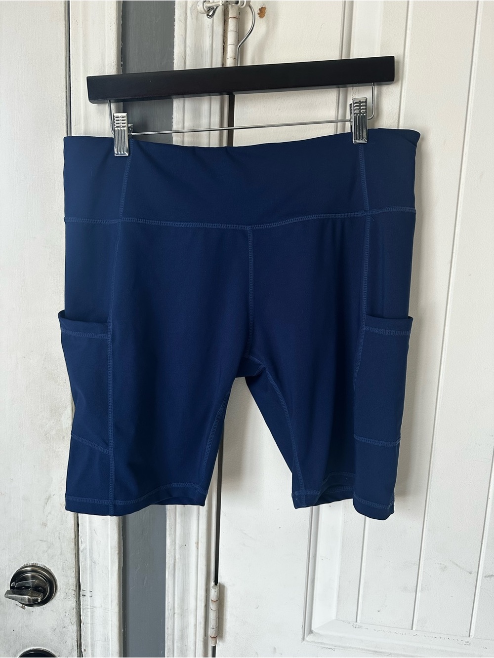 Baleaf Navy Blue Biker Shorts - XXL - High-Waisted with Side Pockets